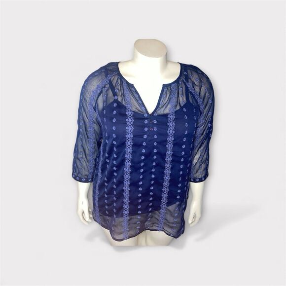 Olive + Oak Tops - Olive And Oak Womens Blouse‎ 1X Blue Half Sleeve Lined Peasant Boho Festival Top
